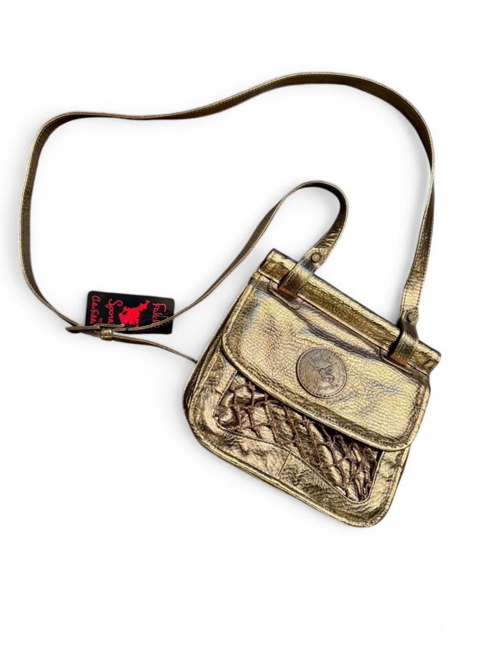 Vintage Leather Falchi Sports 90s Y2K crossbody gold purse with tags